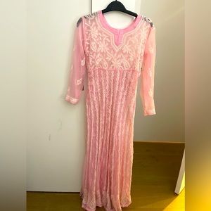 Pink chikankari Anarkali with matching tunic